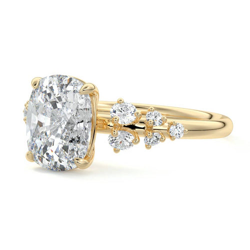 Delia - Cushion Yellow Gold Engagement Ring Profile View | Nura Lab