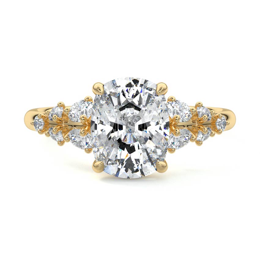 Delia - Cushion Yellow Gold Engagement Ring Detail View | Nura Lab