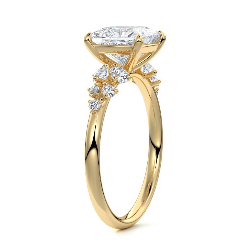 Delia - Princess Yellow Gold Engagement Ring Side View | Nura Lab
