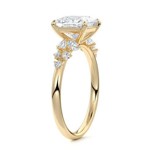 Delia - Princess Yellow Gold Engagement Ring Side View | Nura Lab