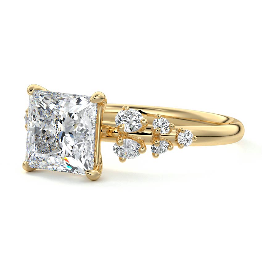 Delia - Princess Yellow Gold Engagement Ring Profile View | Nura Lab