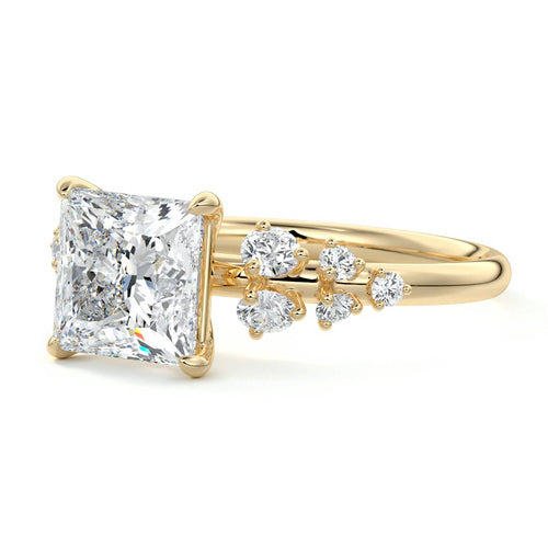 Delia - Princess Yellow Gold Engagement Ring Profile View | Nura Lab