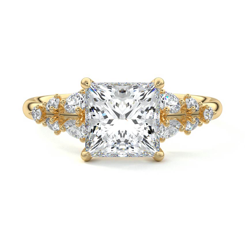Delia - Princess Yellow Gold Engagement Ring Detail View | Nura Lab