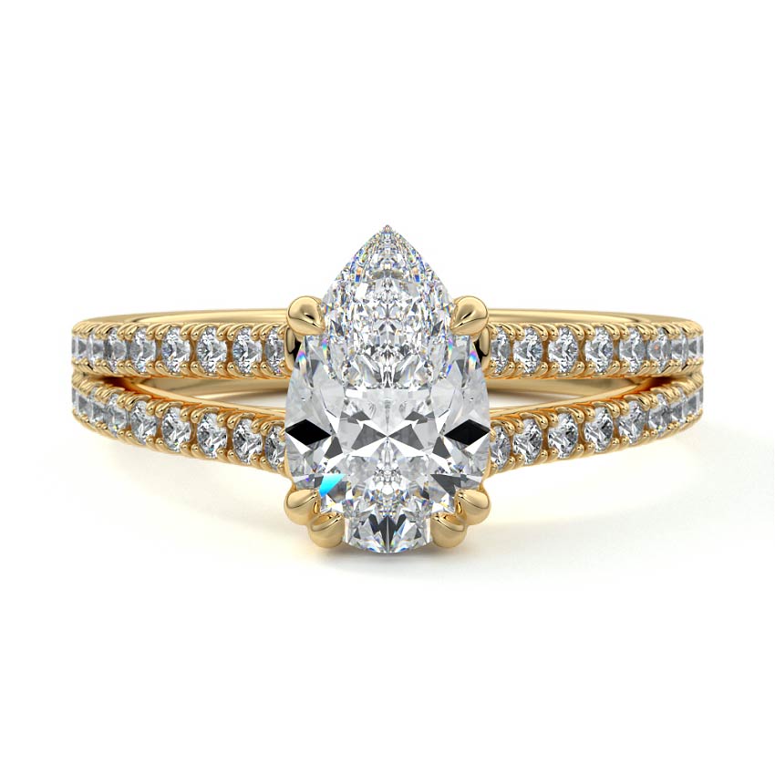 Elara - Pear Yellow Gold Engagement Ring Detail View | Nura Lab