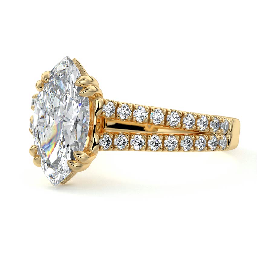 Elara - Marquise Yellow Gold Engagement Ring Profile View | Nura Lab