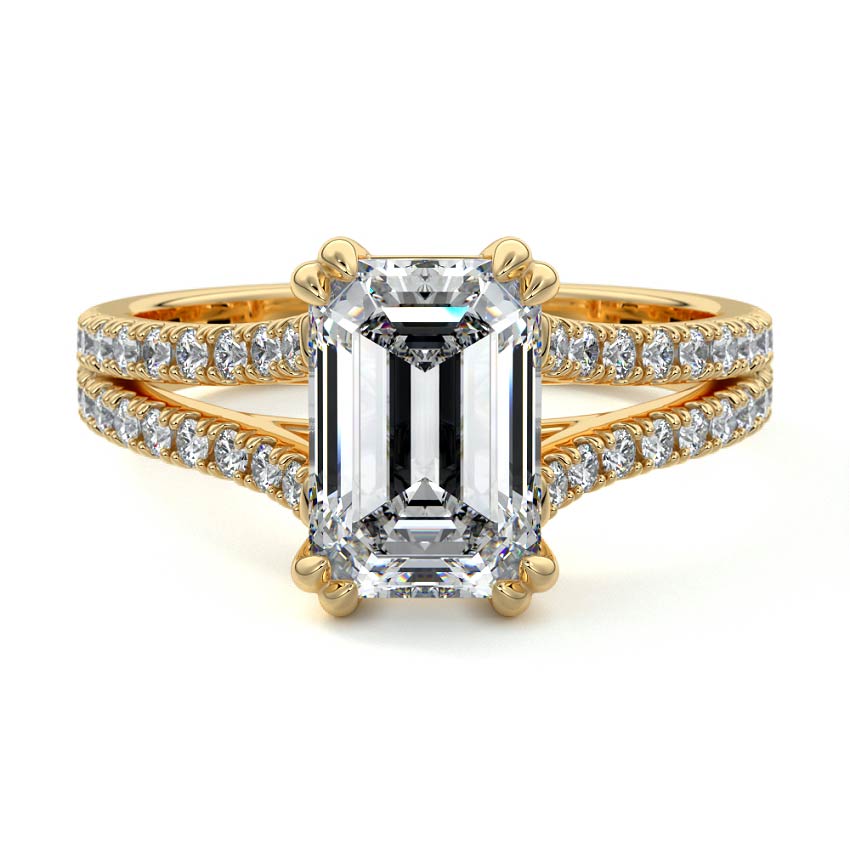Elara - Emerald Cut Yellow Gold Lab Grown Diamond Engagement Ring | Nura Lab