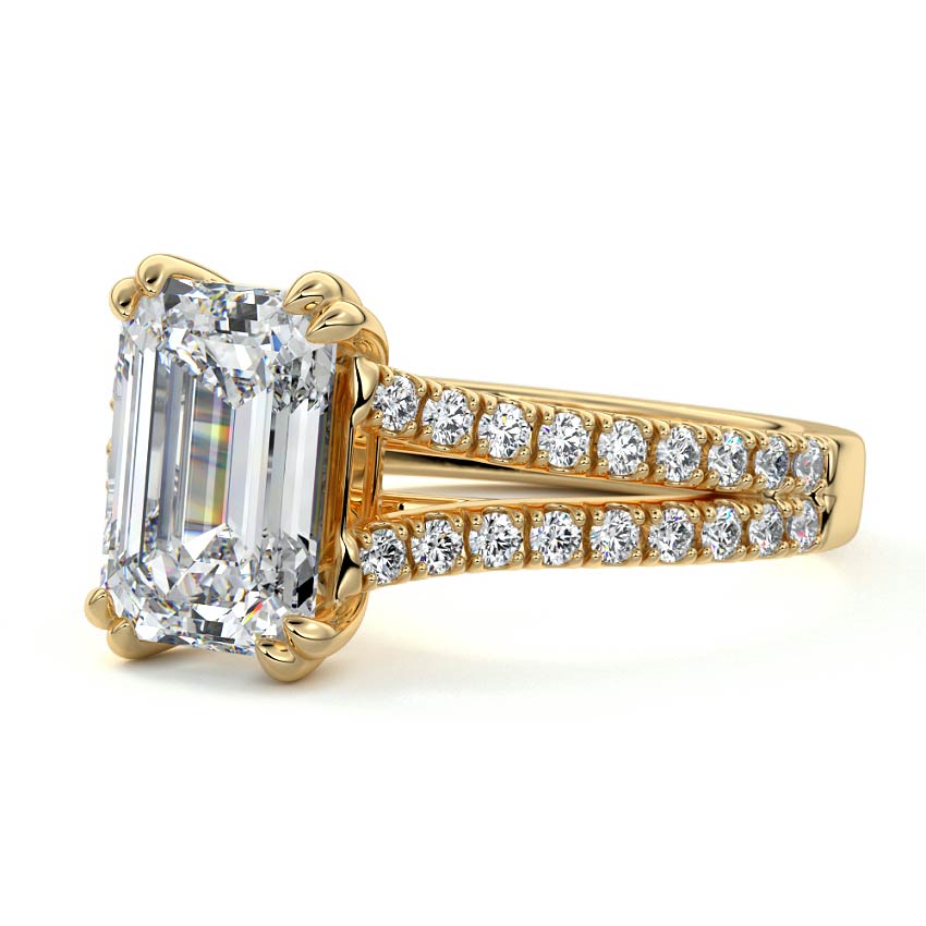 Elara - Emerald Cut Yellow Gold Engagement Ring Detail View | Nura Lab