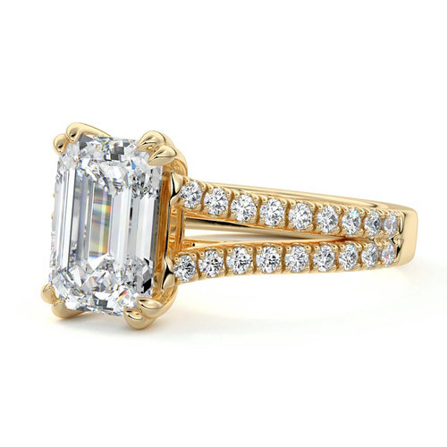 Elara - Emerald Cut Yellow Gold Engagement Ring Detail View | Nura Lab