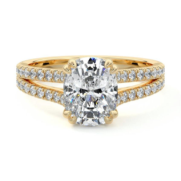 Elara - Cushion Split Shank Cathedral Pavé Lab Grown Diamond Engagement Ring