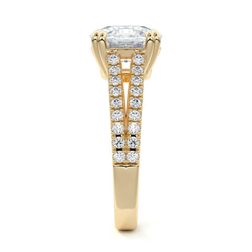 Elara - Cushion Yellow Gold Engagement Ring Side View | Nura Lab