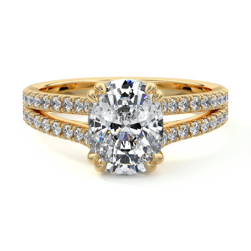 Elara - Cushion Yellow Gold Engagement Ring Detail View | Nura Lab