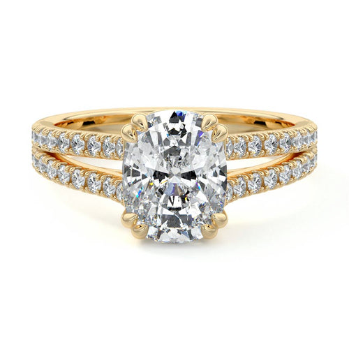 Elara - Cushion Yellow Gold Engagement Ring Detail View | Nura Lab