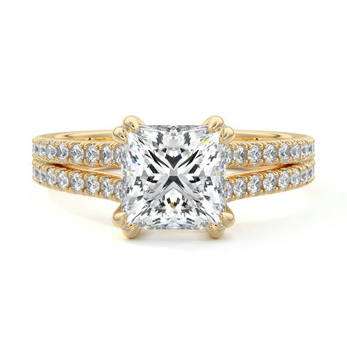 Elara - Princess Yellow Gold Engagement Ring Detail View | Nura Lab