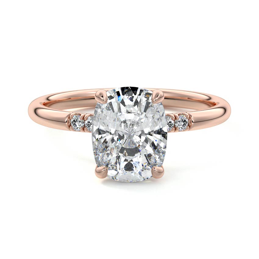 Elodie cushion hidden halo side stone lab grown diamond engagement ring in rose gold