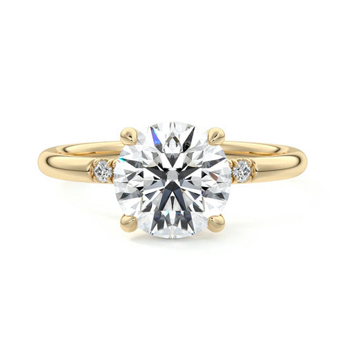 Elodie round hidden halo side stone lab grown diamond engagement ring in yellow gold