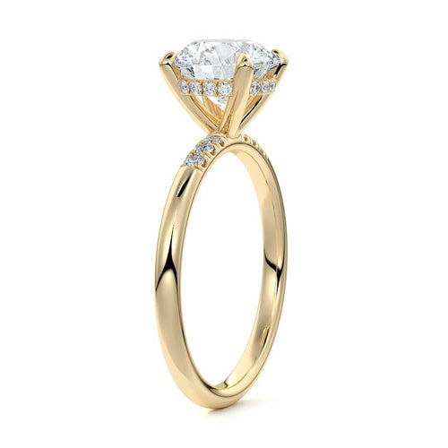 Elodie round hidden halo side stone lab grown diamond engagement ring in yellow gold