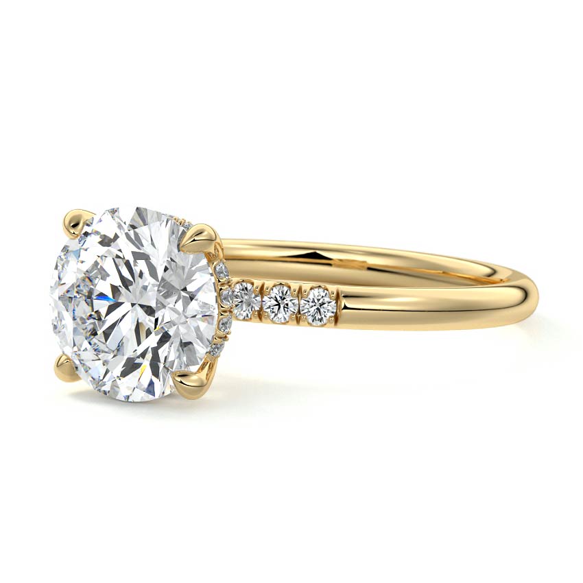 Elodie round hidden halo side stone lab grown diamond engagement ring in yellow gold