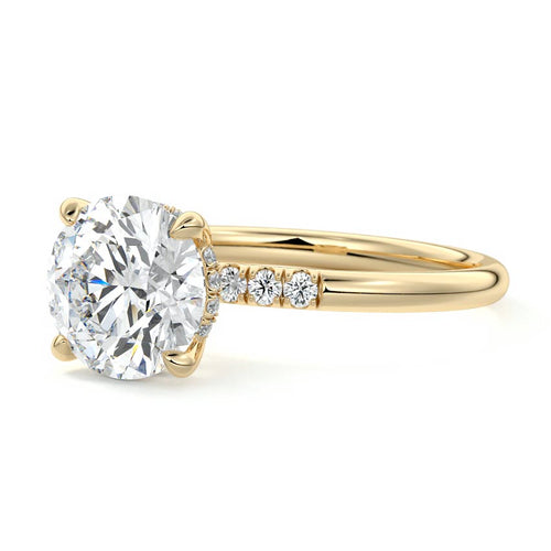 Elodie round hidden halo side stone lab grown diamond engagement ring in yellow gold
