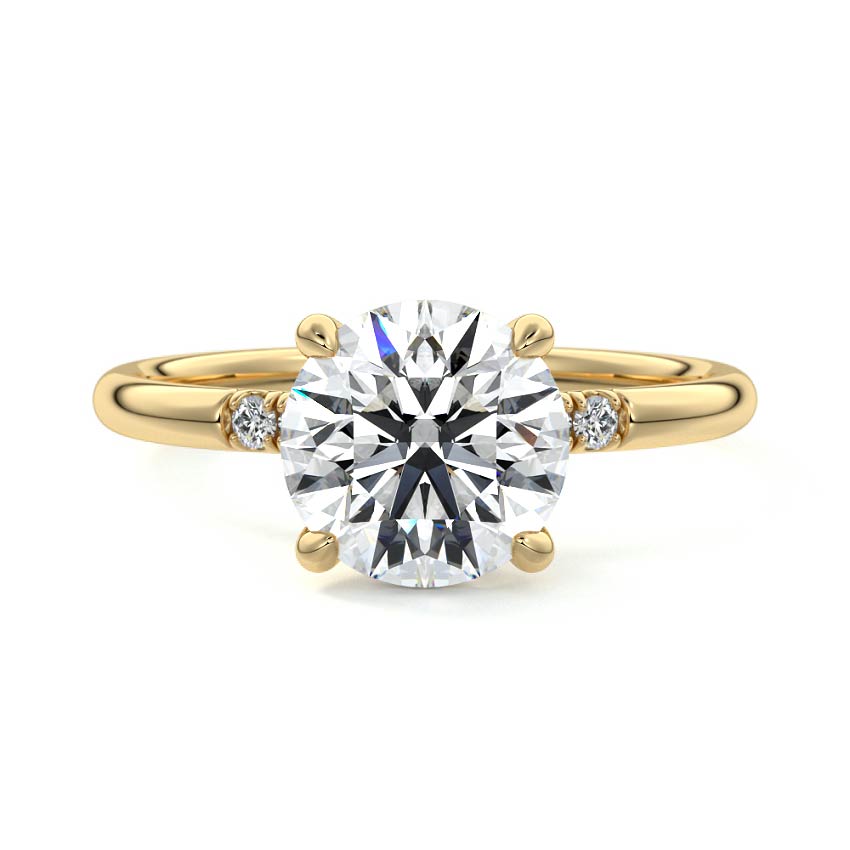 Elodie round hidden halo side stone lab grown diamond engagement ring in yellow gold