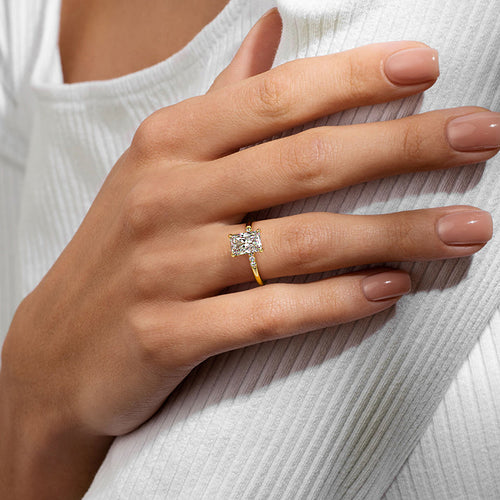 Elodie - Radiant Yellow Gold Engagement Ring Angle View | Nura Lab