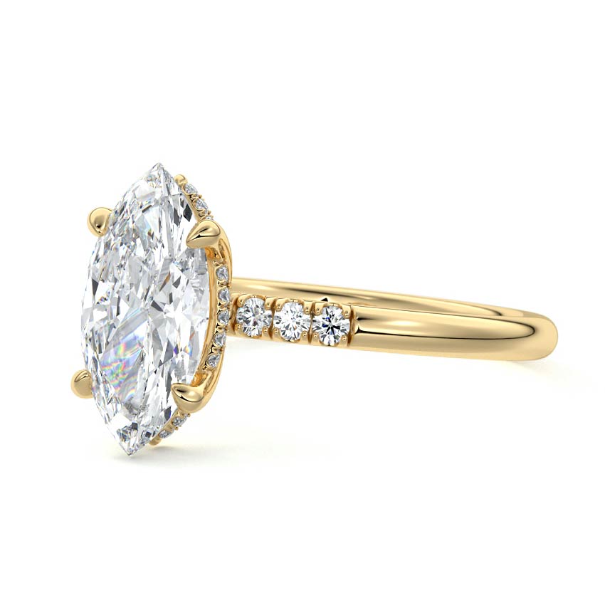 Elodie - Marquise Yellow Gold Engagement Ring Profile View | Nura Lab