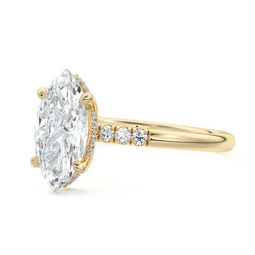 Elodie - Marquise Yellow Gold Engagement Ring Profile View | Nura Lab