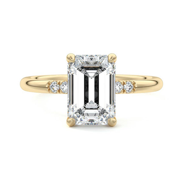Elodie - Emerald Cut Hidden Halo Side Stone Lab Grown Diamond Engagement Ring