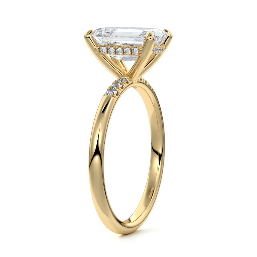 Elodie - Emerald Cut Yellow Gold Engagement Ring Side View | Nura Lab