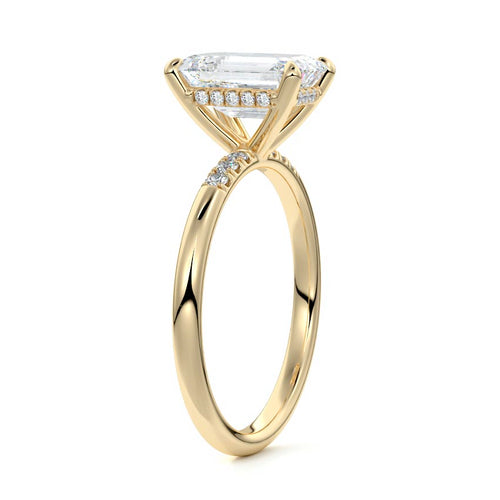 Elodie - Emerald Cut Yellow Gold Engagement Ring Side View | Nura Lab