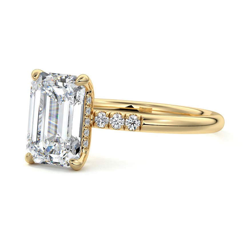 Elodie - Emerald Cut Yellow Gold Engagement Ring Profile View | Nura Lab
