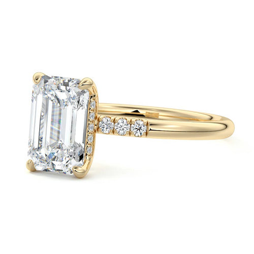 Elodie - Emerald Cut Yellow Gold Engagement Ring Profile View | Nura Lab
