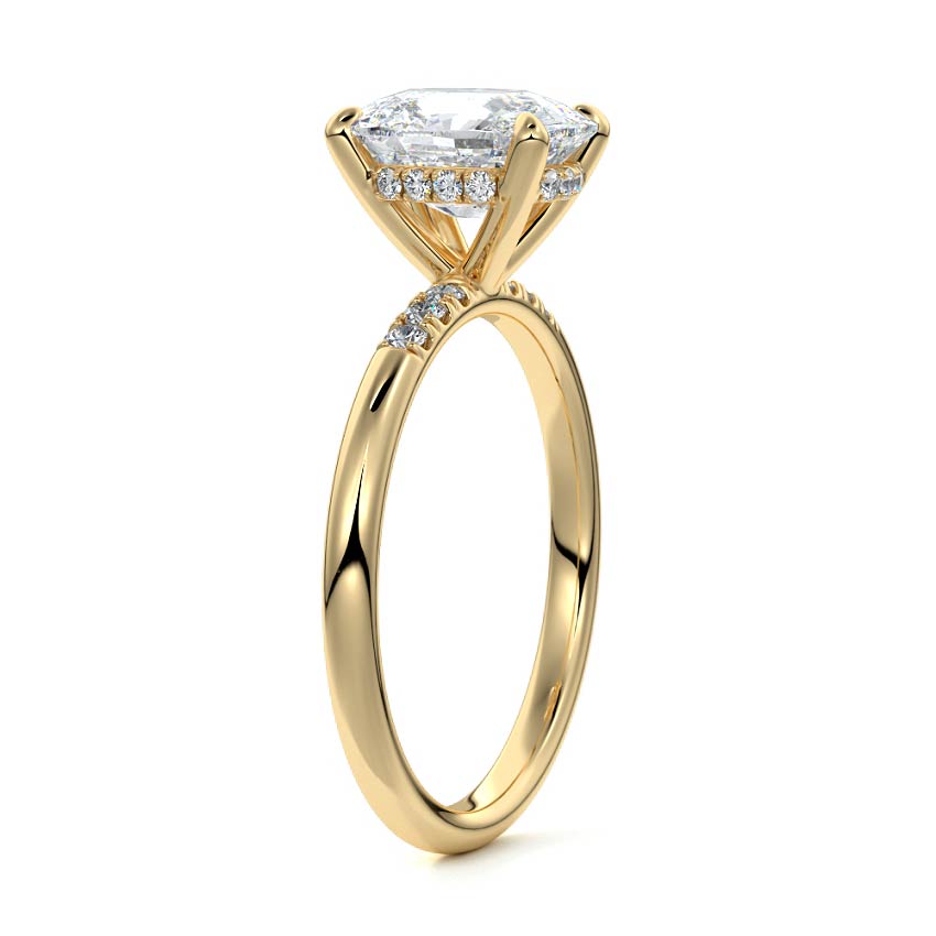 Elodie - Cushion Yellow Gold Engagement Ring Side View | Nura Lab