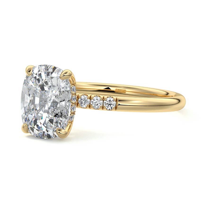 Elodie - Cushion Yellow Gold Engagement Ring Profile View | Nura Lab