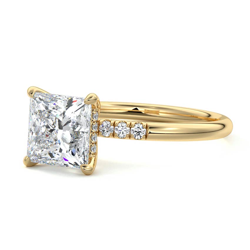 Elodie - Princess Yellow Gold Engagement Ring Profile View | Nura Lab