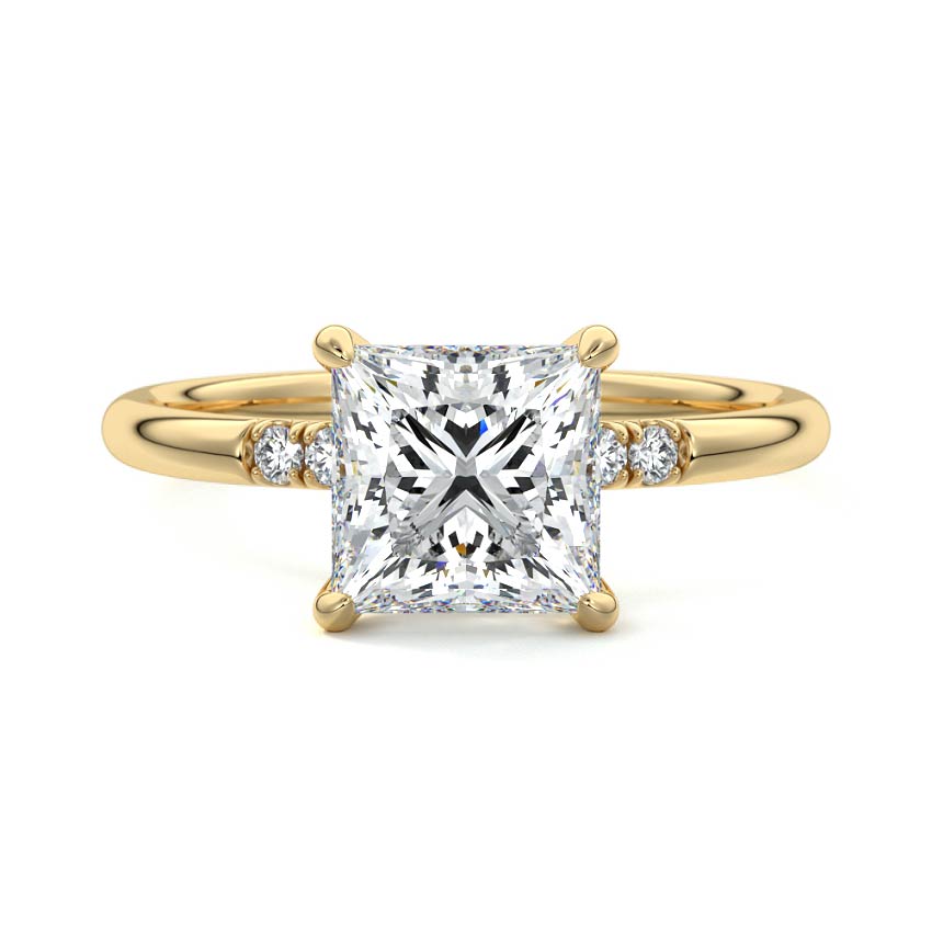 Elodie - Princess Yellow Gold Engagement Ring Detail View | Nura Lab