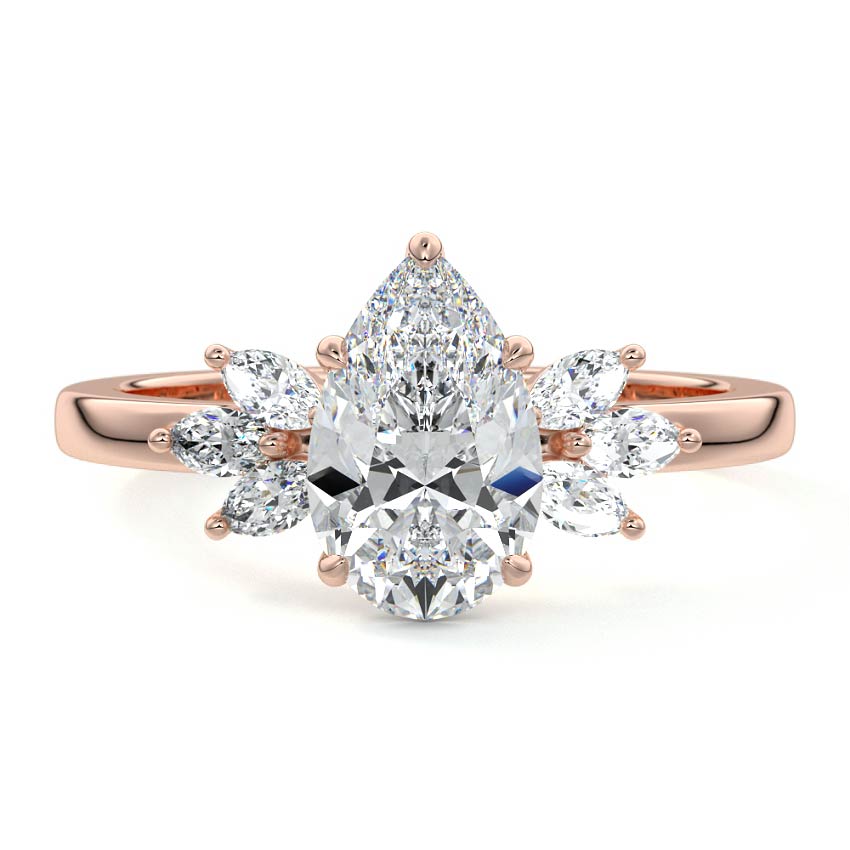 Emilia pear floral side stone lab grown diamond engagement ring in rose gold