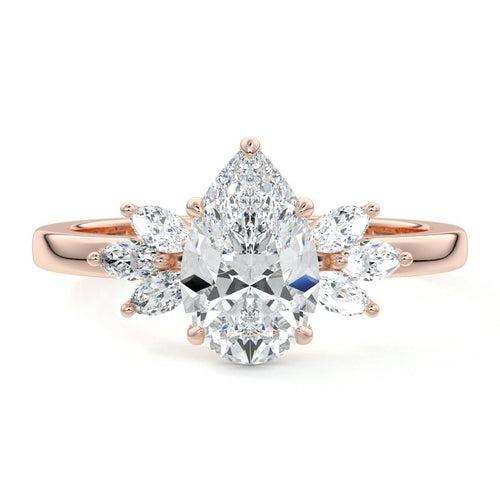 Emilia pear floral side stone lab grown diamond engagement ring in rose gold