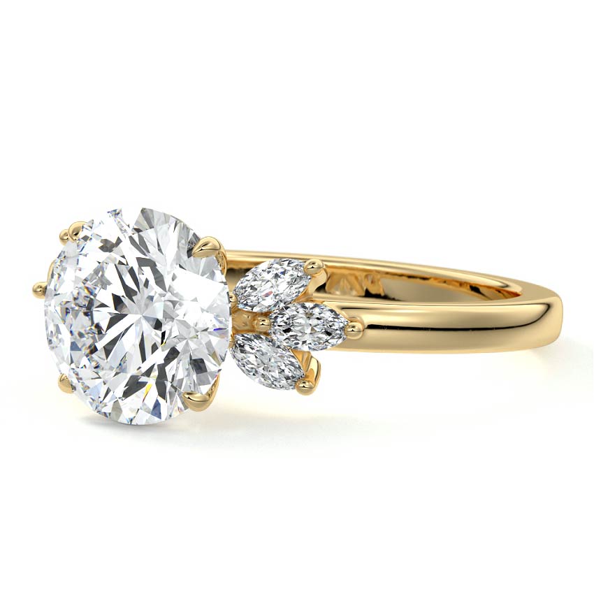 Emilia - Round Yellow Gold Engagement Ring Profile View | Nura Lab