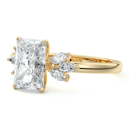 Emilia - Radiant Yellow Gold Engagement Ring Profile View | Nura Lab
