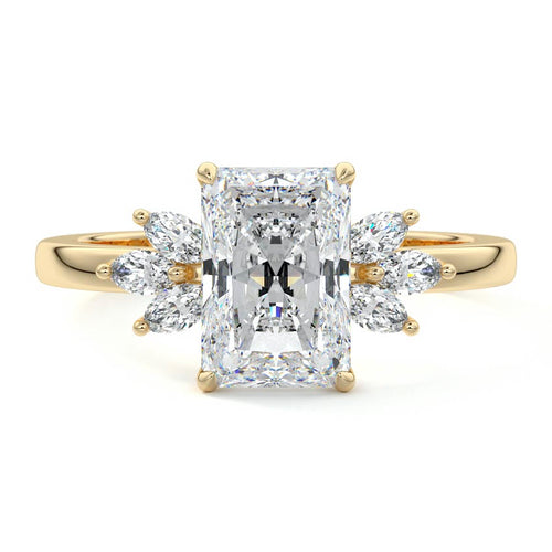 Emilia - Radiant Yellow Gold Engagement Ring Detail View | Nura Lab