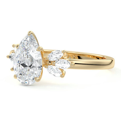 Emilia - Pear Yellow Gold Engagement Ring Profile View | Nura Lab