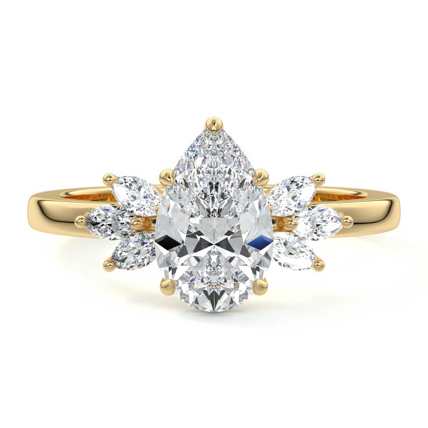 Emilia - Pear Yellow Gold Engagement Ring Detail View | Nura Lab
