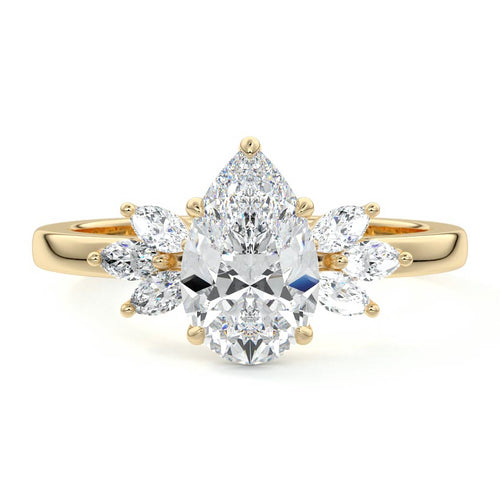 Emilia - Pear Yellow Gold Engagement Ring Detail View | Nura Lab