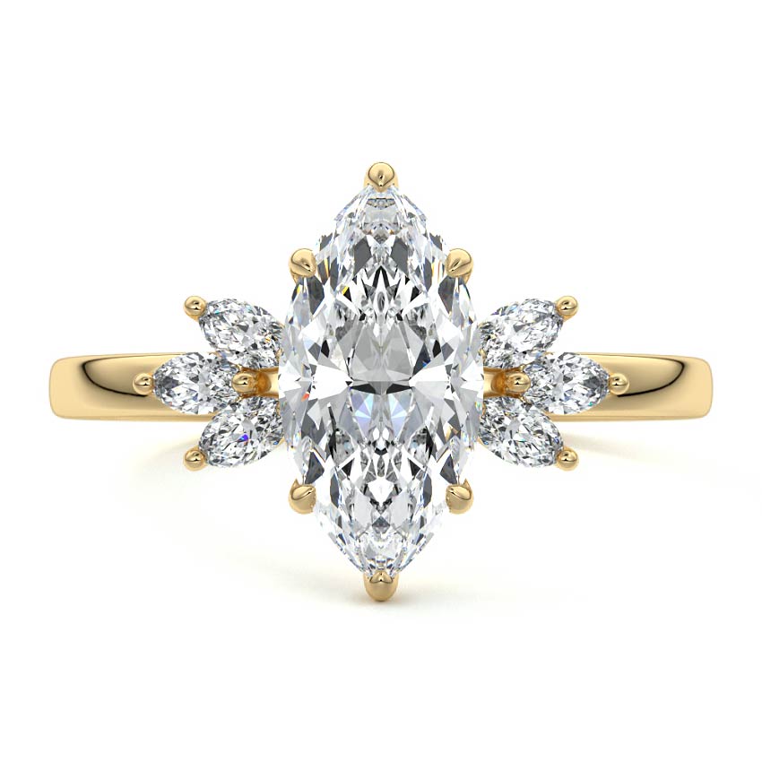 Emilia - Marquise Yellow Gold Engagement Ring Detail View | Nura Lab