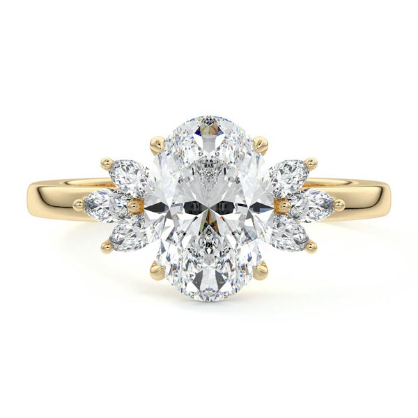 Emilia - Oval Floral Side Stone Lab Grown Diamond Engagement Ring