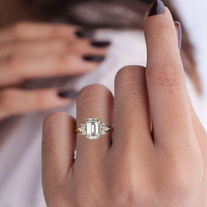 Emilia - Emerald Cut Yellow Gold Lab Grown Diamond Engagement Ring | Nura Lab