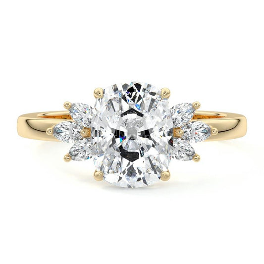 Emilia cushion floral side stone lab grown diamond engagement ring in yellow gold