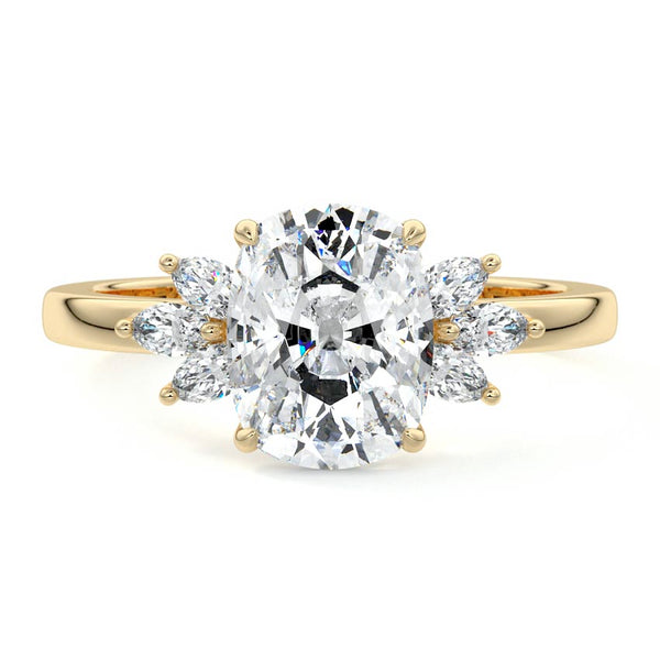 Emilia - Cushion Floral Side Stone Lab Grown Diamond Engagement Ring