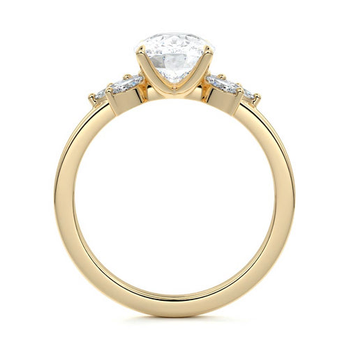 Emilia cushion floral side stone lab grown diamond engagement ring in yellow gold