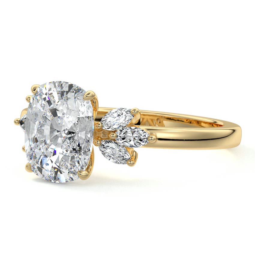 Emilia - Cushion Yellow Gold Engagement Ring Profile View | Nura Lab
